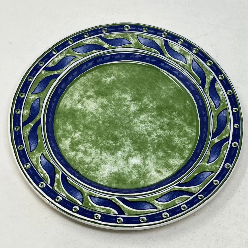 Pier 1 Versailles Salad Plates Set 4 Green Blue Leaf Italy Ceramica Quadrifoglio